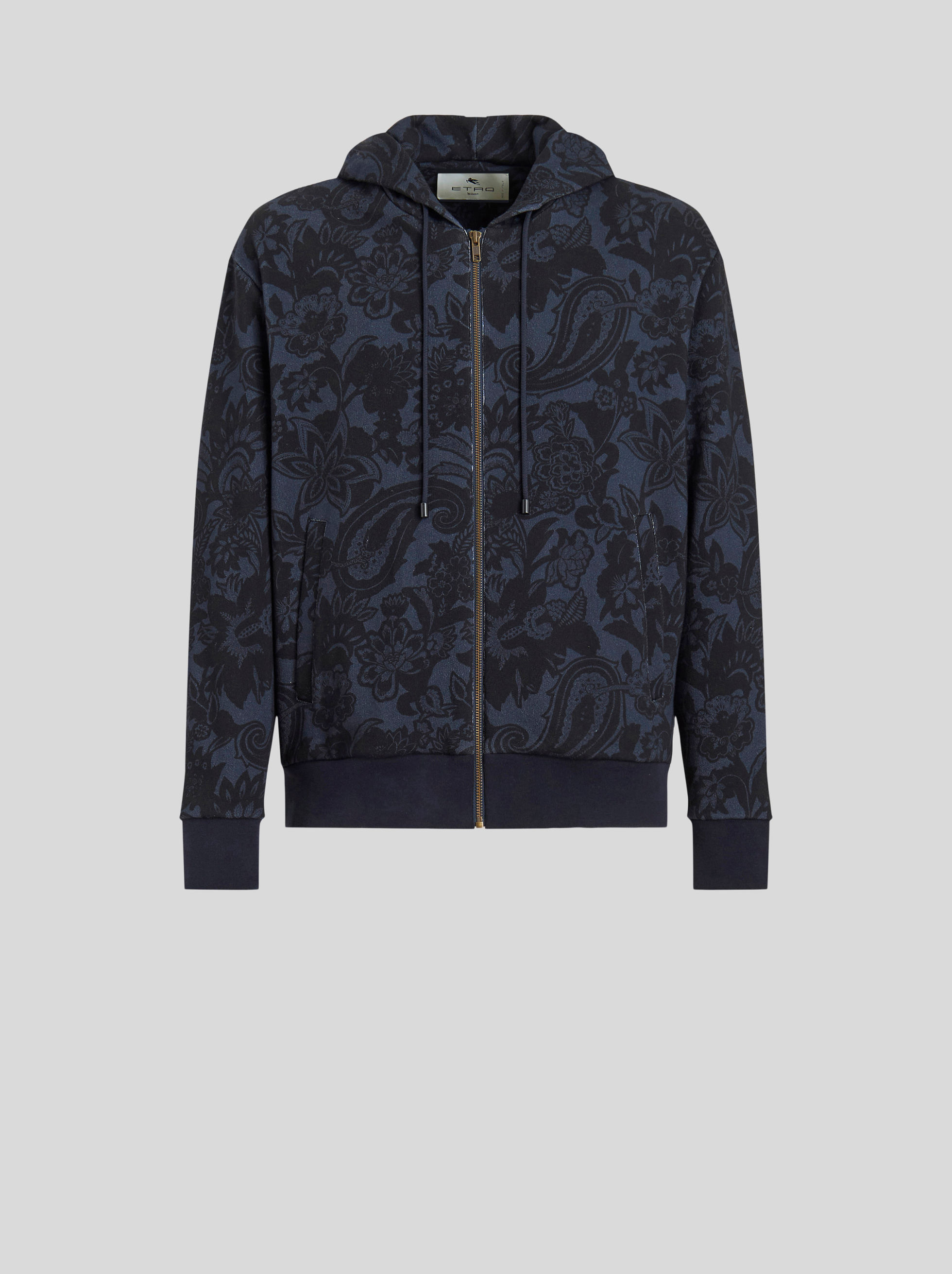 Shop Etro Paisley Print Hooded Sweatshirt In Navy Blue