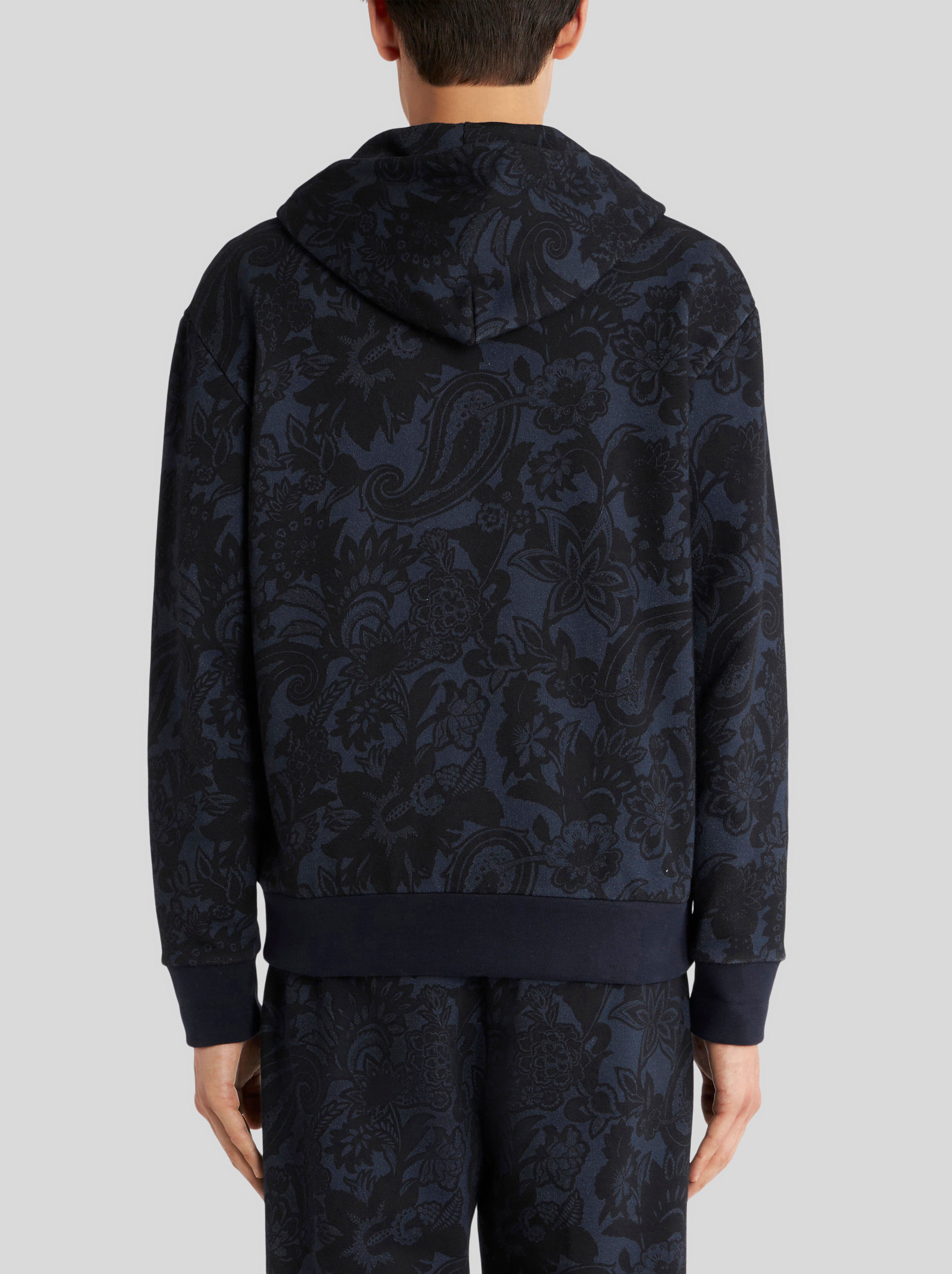 Shop Etro Paisley Print Hooded Sweatshirt In Navy Blue