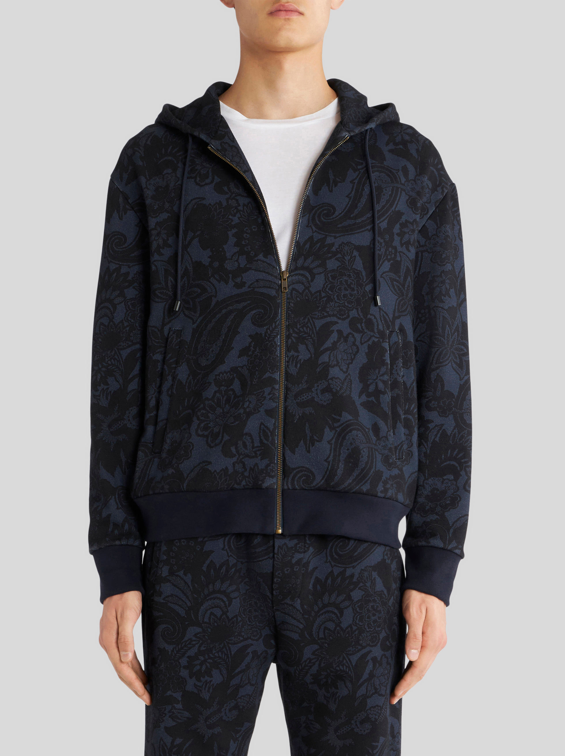 Shop Etro Paisley Print Hooded Sweatshirt In Navy Blue