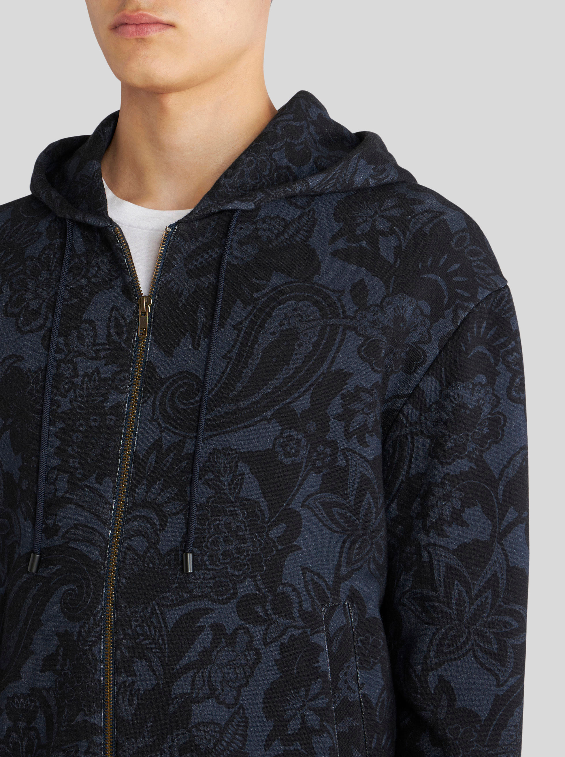 Shop Etro Paisley Print Hooded Sweatshirt In Navy Blue